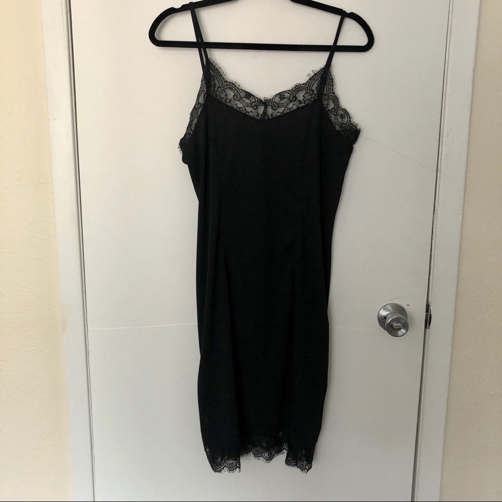 black gathered slip dress